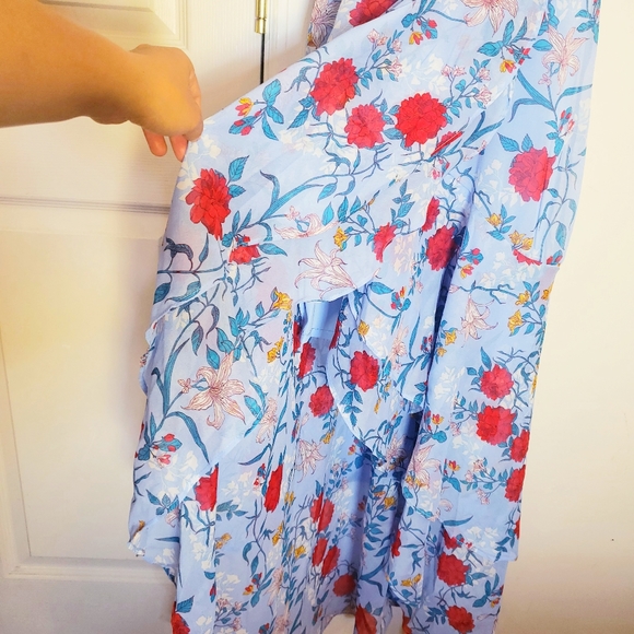 New BARDOT Chiffon Floral Print Maxi Dress XS Midi Slit Ruffle - Picture 7 of 13